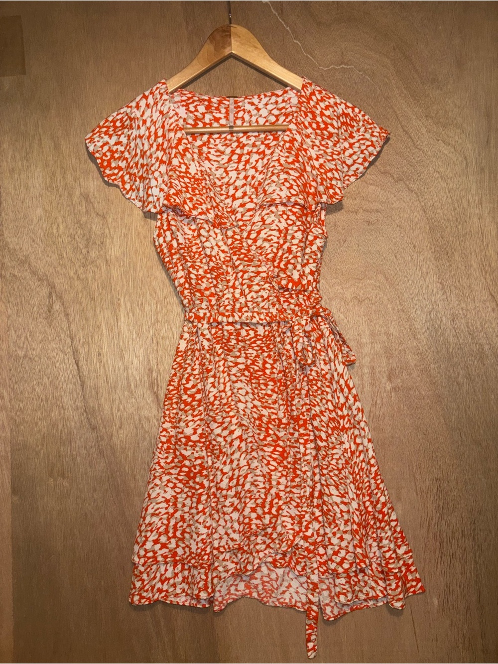 Orange Ruffle Wrap Mini Dress XS Euro Summer Vacationcore